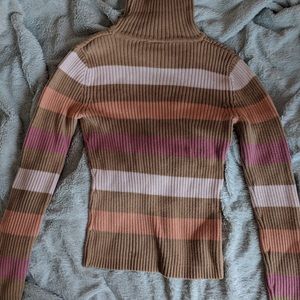 brown striped turtleneck